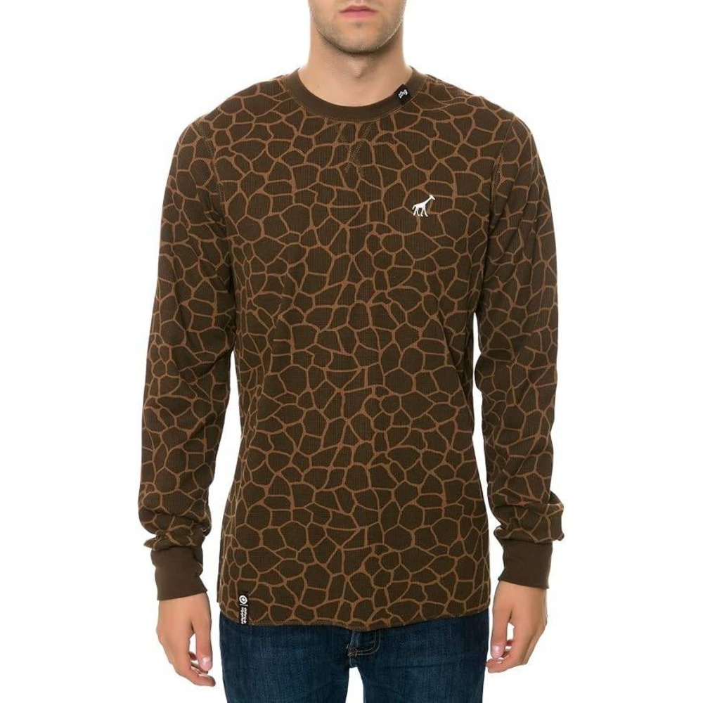 NWT LRG Mens Medium Giraffe Thermal Brown Crewneck Giraffe Spot Print Skate Surf